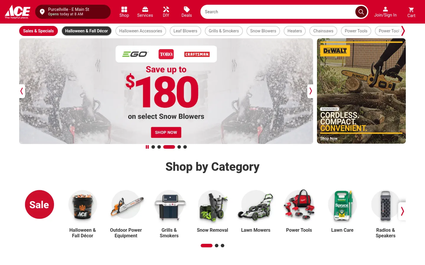 acehardware.com homepage on desktop