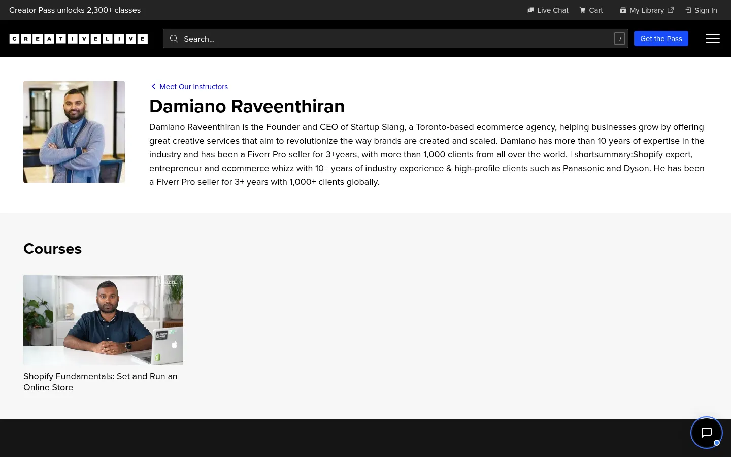 creativelive.com/instructors/damiano-raveenthiran on desktop