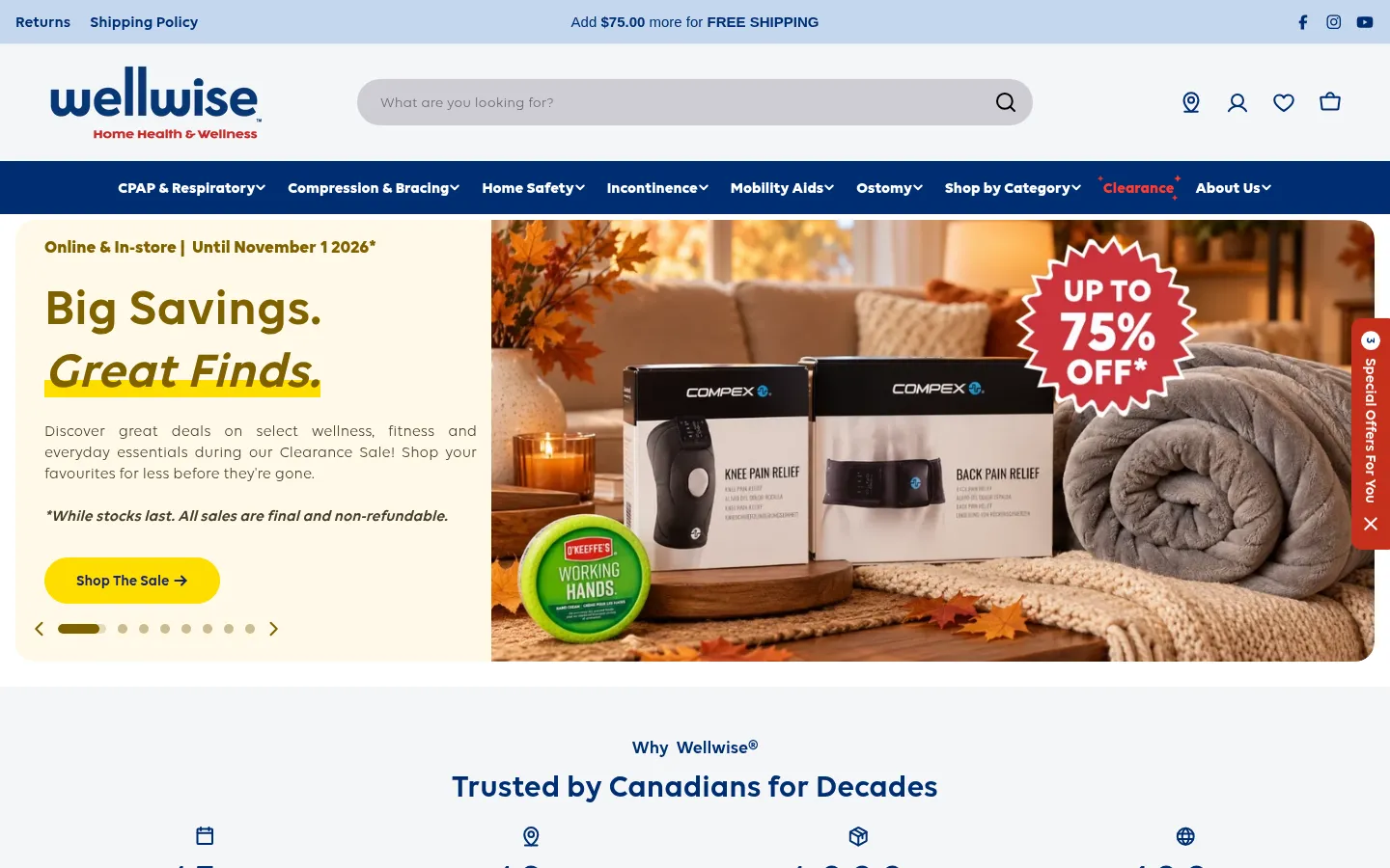 shop.wellwise.ca homepage on desktop