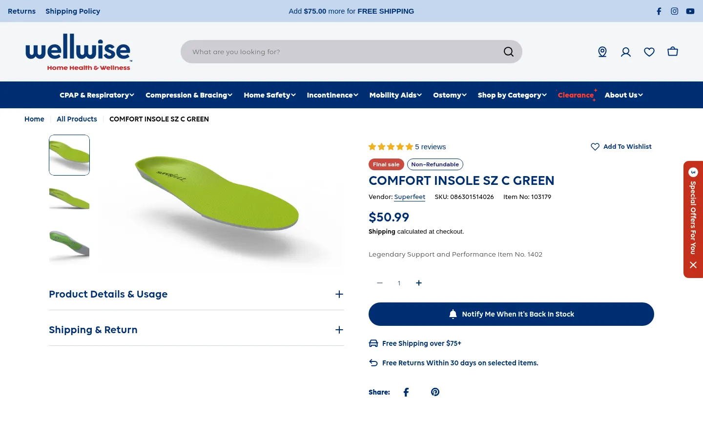 shop.wellwise.ca/products/superfeet-insole on desktop