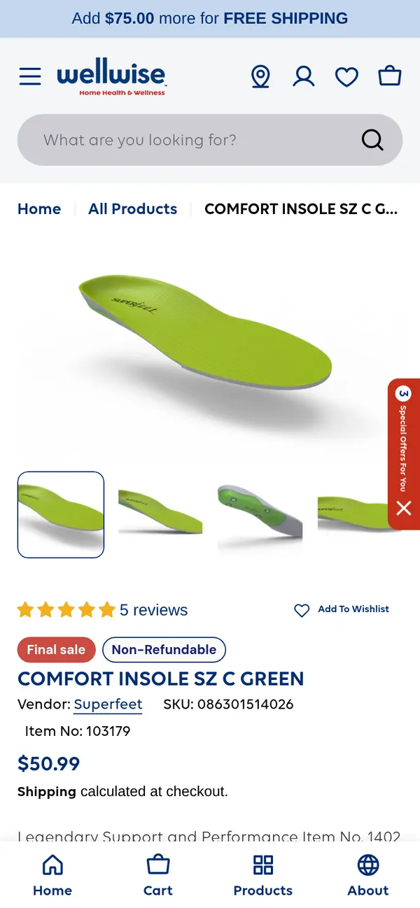 shop.wellwise.ca/products/superfeet-insole on mobile